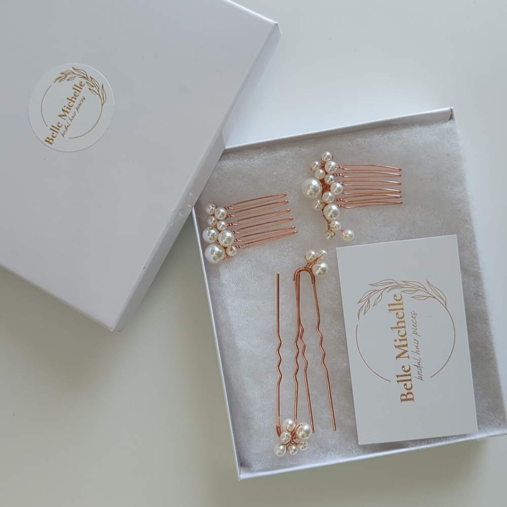 Pearl and Rose Gold Hair Pins